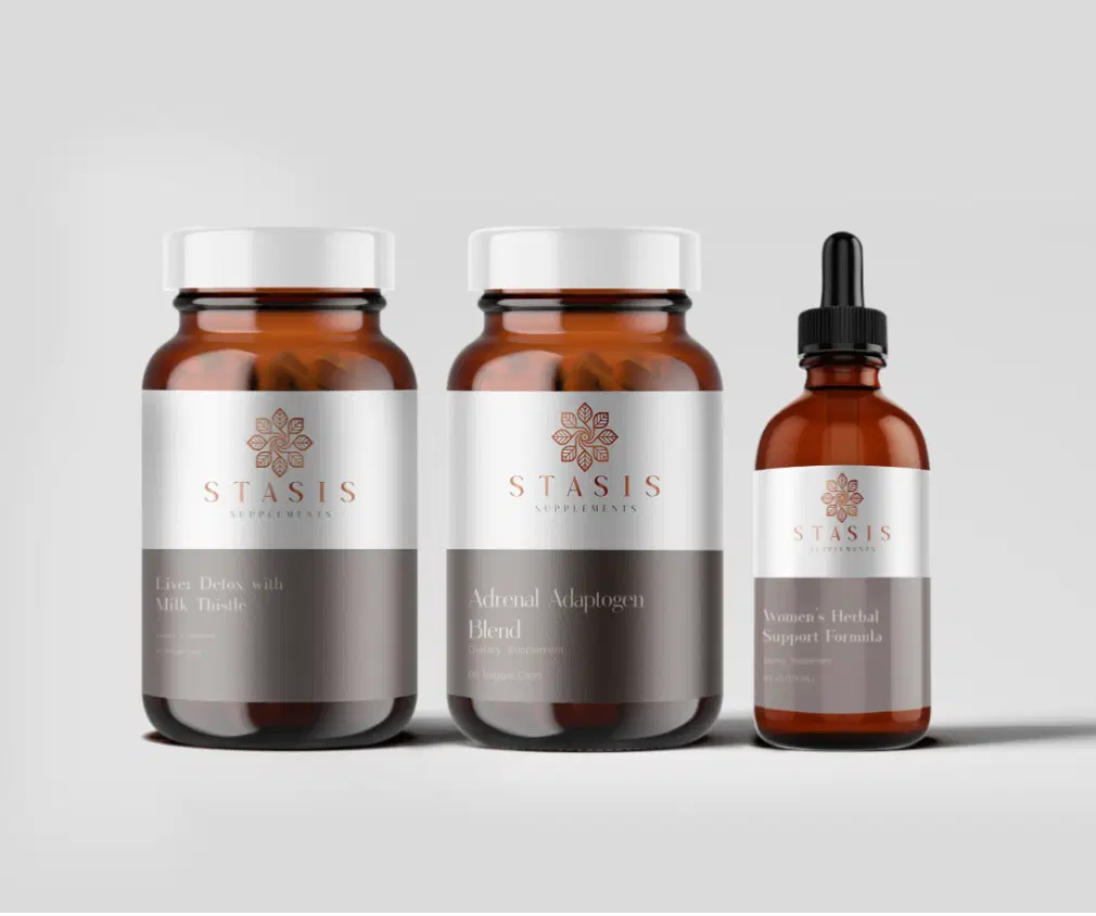 Stasis Supplements Thyroid & Stress Relief & Detox Bundle – Herbal Thyroid Complex (90 ct) + Adrenal Adaptogen Blend (60 ct) + Liver Detox w/ Milk Thistle (60 ct)