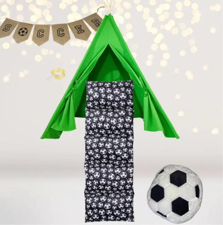 Kids Soccer Tent Gift Set-Gifts for Kids-Gifts for Boys - Green Indoor/Outdoor Tent, Plush Soccer Pillow & Sports Style Slip-Cover Lounger