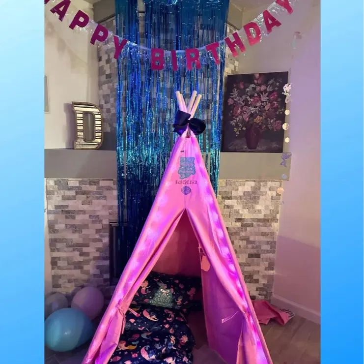 Mermaid Teepee Tent Gift Set - Pink Indoor Playhouse Teepee with Fairy Lights, Pillow Bed Cover & Mermaid Accessories
