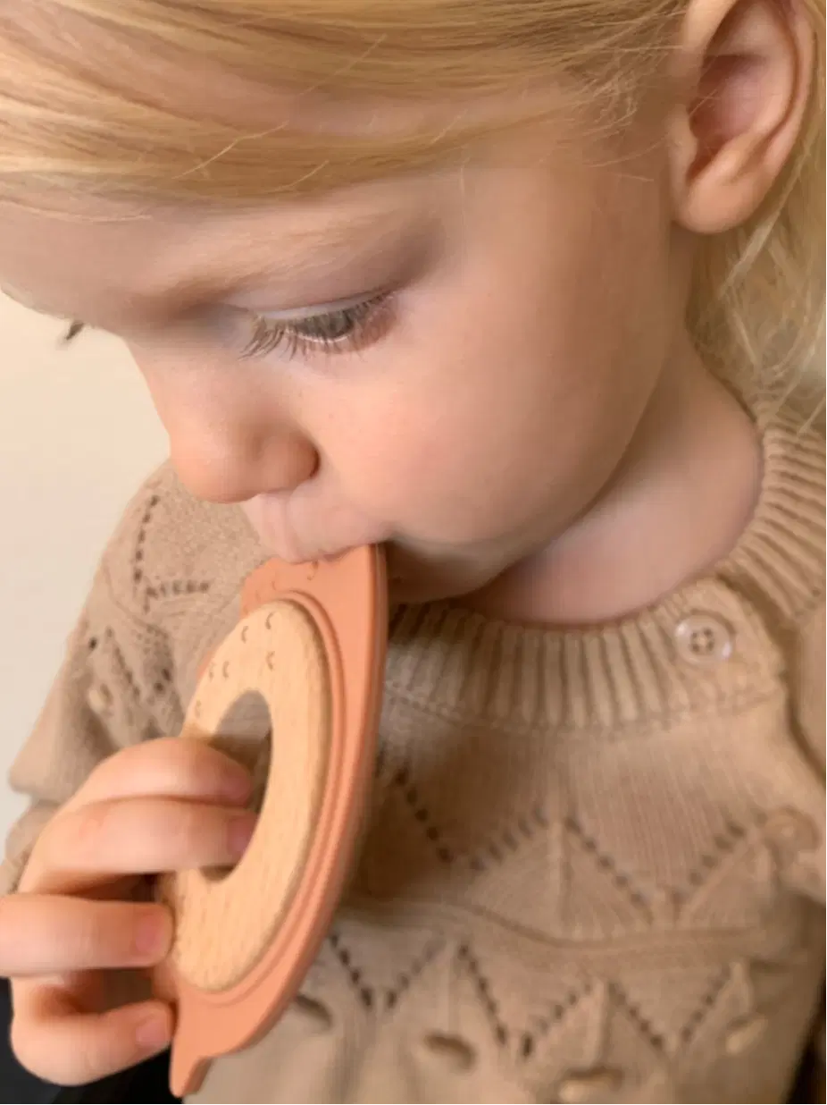 Natural Silicone & Wood Baby Teether Toy (Hedgehog) – Made in USA