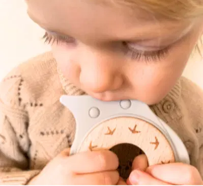 Natural Silicone & Wood Baby Teether Toy (Owl) – Made in USA