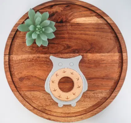 Natural Silicone & Wood Baby Teether Toy (Owl) – Made in USA