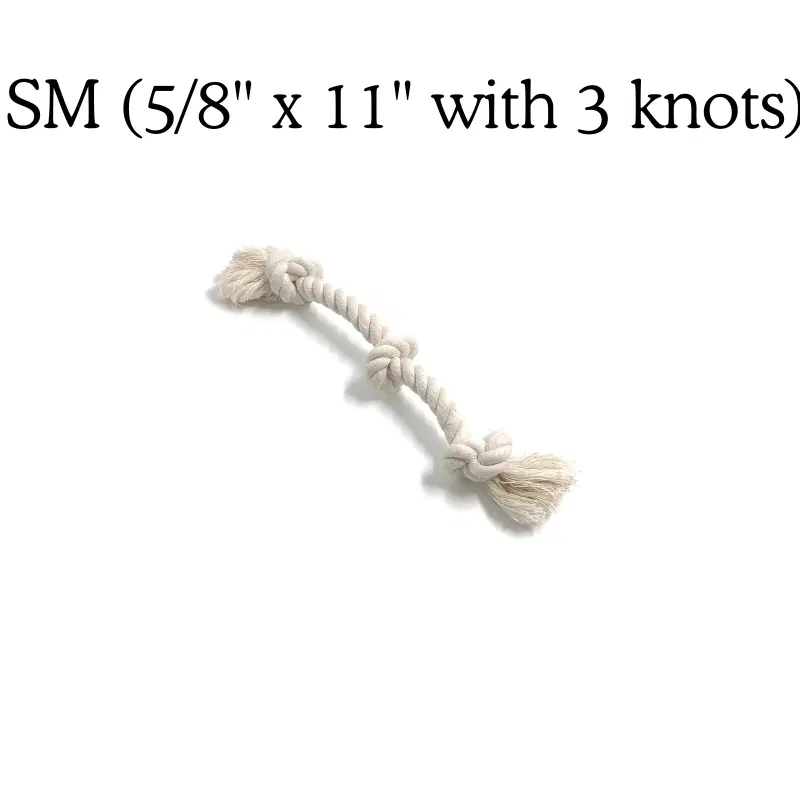 Boba & Vespa 100% Organic Cotton Rope Dog Toy - 5 Sizes - SM (5/8" x 11" with 3 knots)
