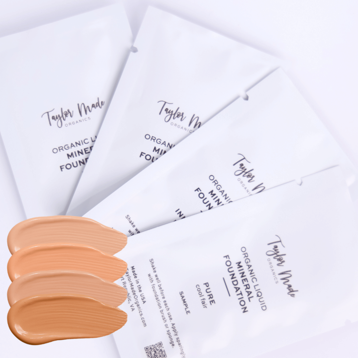 Taylor Made Organics Liquid Mineral Foundation | sample set Aloe Vera & Rice Powder Infused (3 Shades)