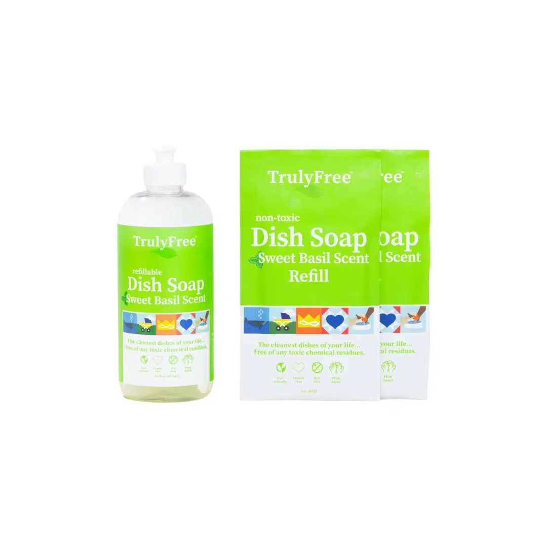 Truly Free Home's Dish Soap - Refillable Bottle + 2 Refills