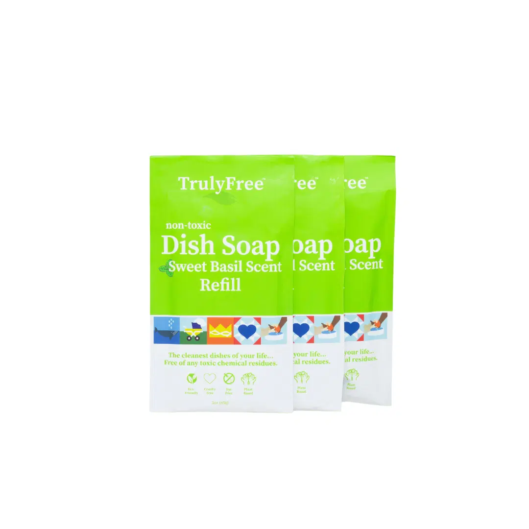 Natural Concentrated Dish Detergent Dishwashing Liquid | Plant-Based Dish Soap | Sweet Basil Fresh Scent | 3 Refill Packs 