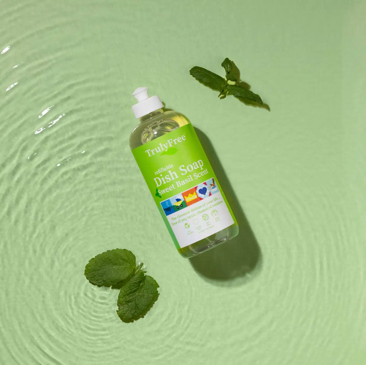 Natural Concentrated Dish Detergent Dishwashing Liquid | Plant-Based Dish Soap | Sweet Basil Fresh Scent | 3 Refill Packs 