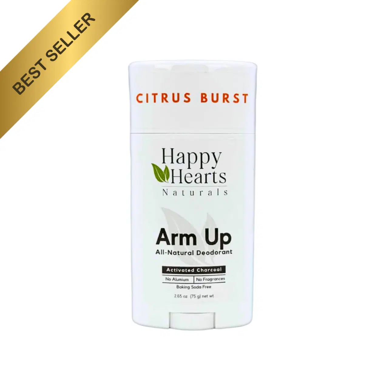 Happy Hearts Naturals Arm Up Deodorant - Aluminum & Baking-Soda Free, All-Natural Odor Control - Citrus Burst (Charcoal)