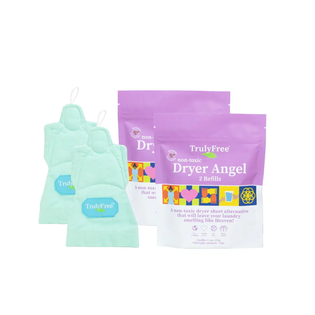 Truly Free Home's Dryer Angel - Lemongrass & Geranium - 2 Refillable Angel Covers + 4 Refills