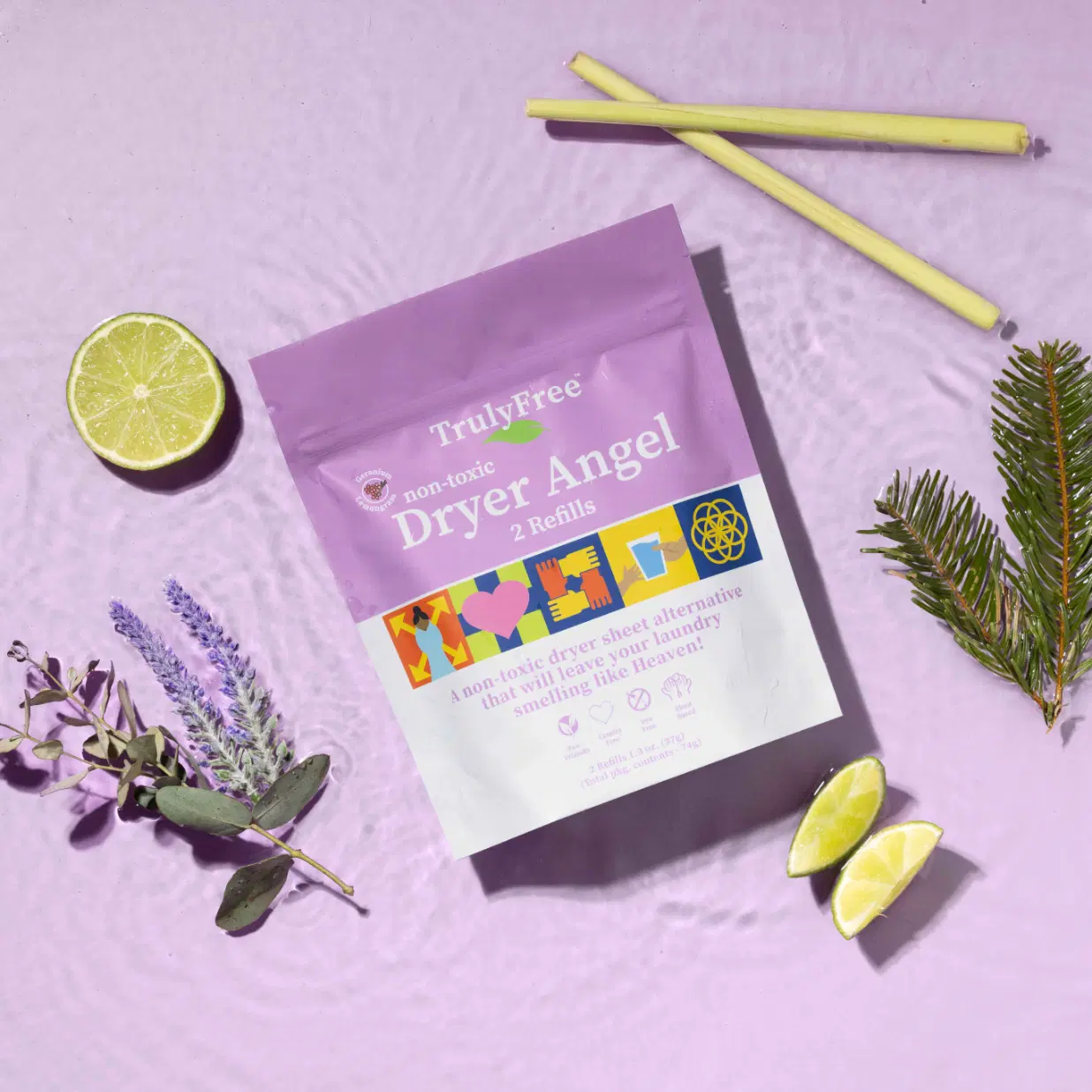 Truly Free Home's Dryer Angel - Lemongrass & Geranium - Refillable Angel Cover + 2 Refills