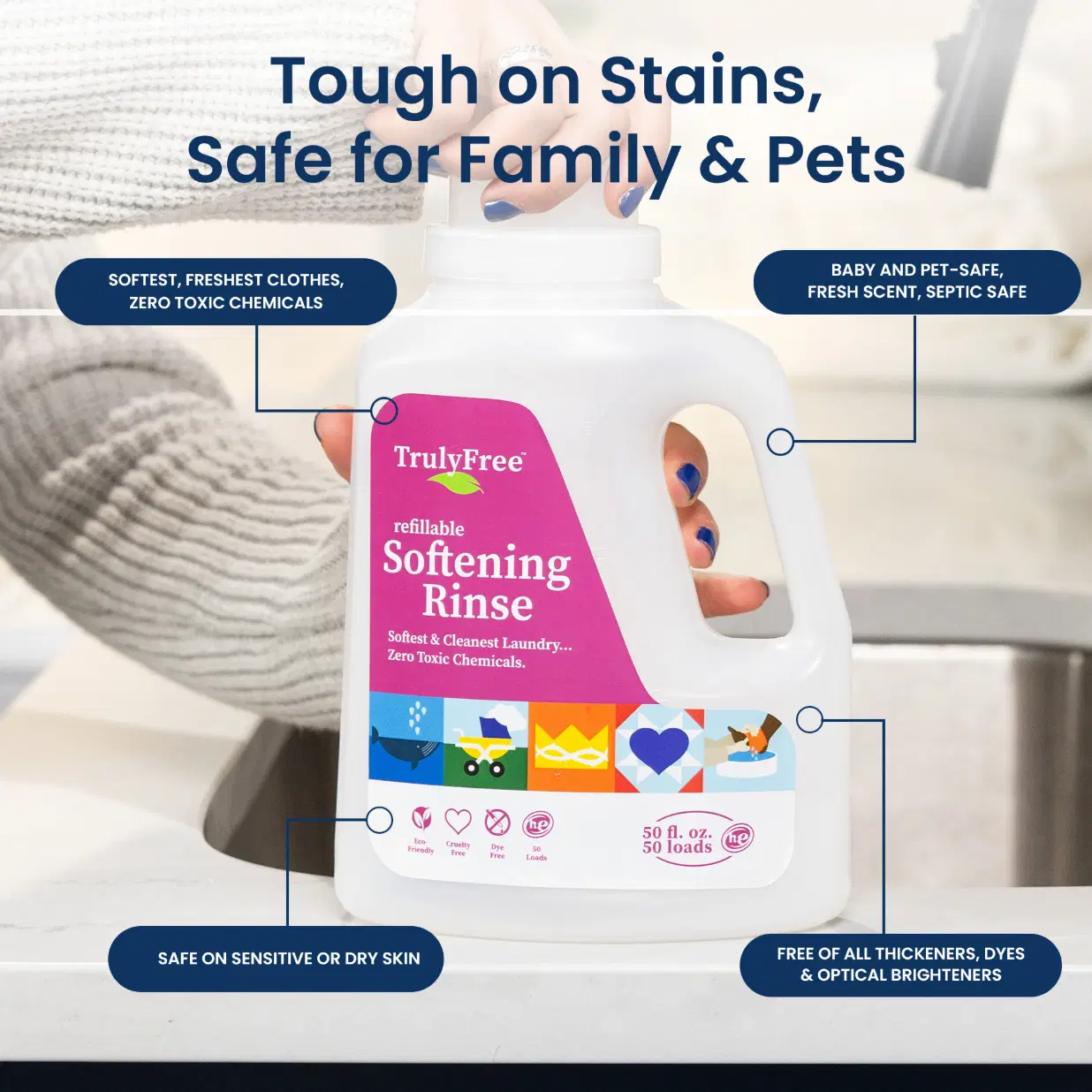 Truly Free Home's Softening Rinse - Unscented - Refillable Jug + 1 Refill