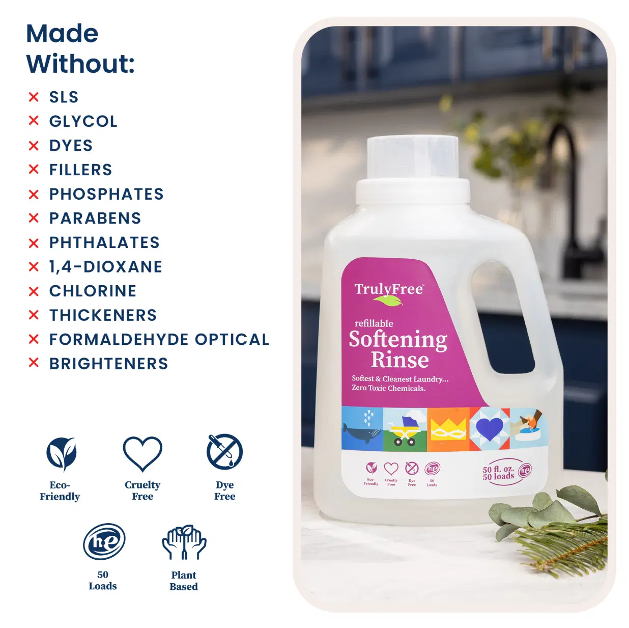 Truly Free Home's Softening Rinse - Unscented - Refillable Jug + 1 Refill