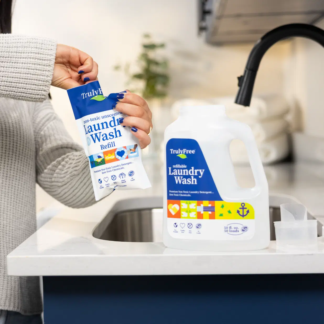 Truly Free Home's Laundry Wash - Unscented - Refillable Jug + 3 Refills