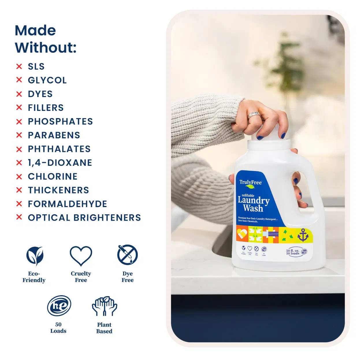 Truly Free Home's Laundry Wash - Unscented - Refillable Jug + 1 Refill