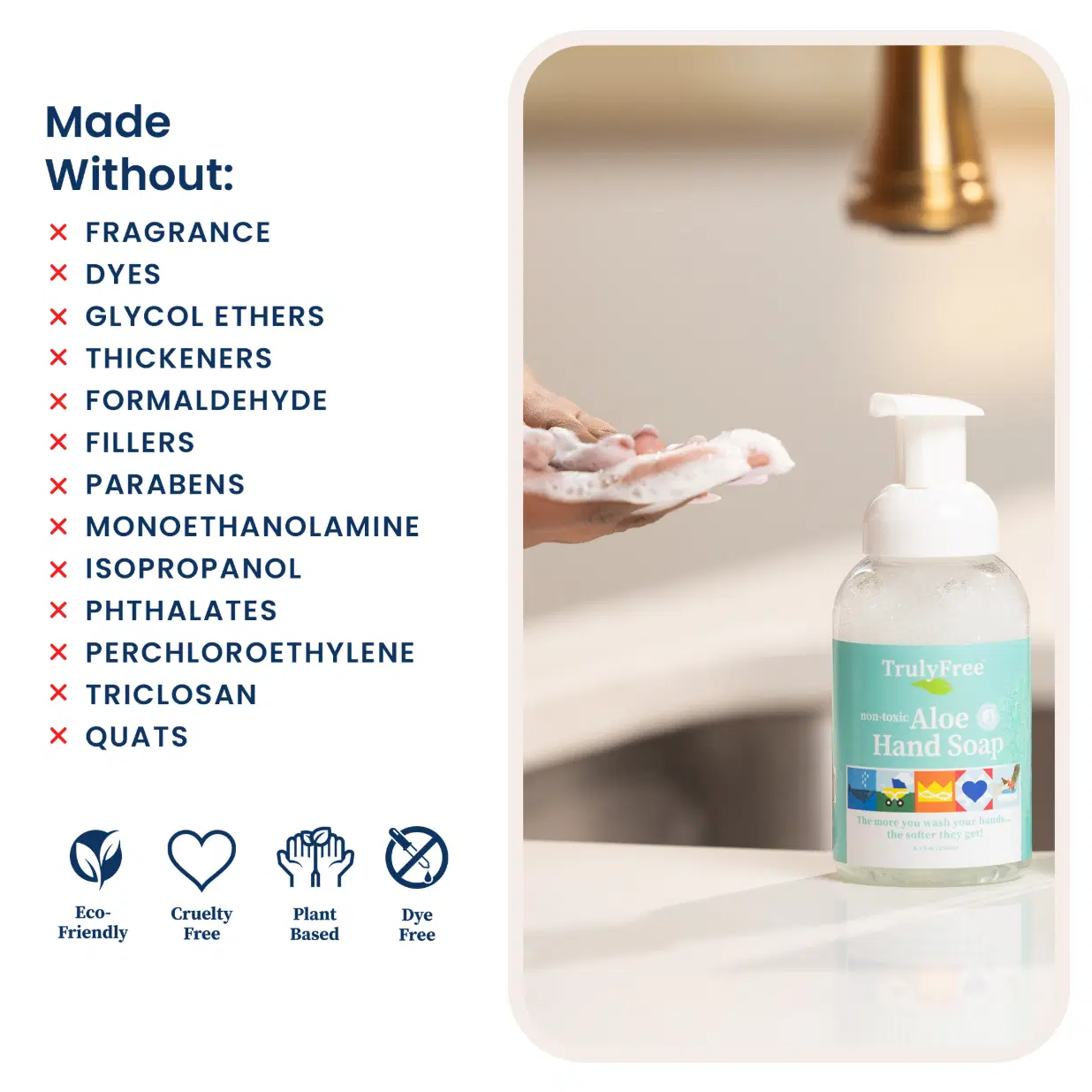 Truly Free Home's Aloe Hand Soap - Unscented - Refillable Bottle + 2 Refills