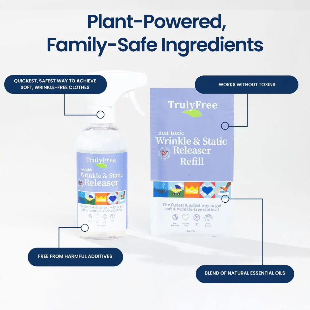 Truly Free Home's Wrinkle & Static Releaser - Refillable Bottle + 1 Refill