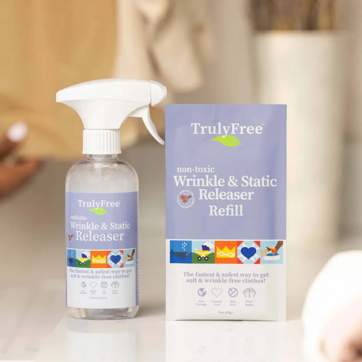 Truly Free Home's Wrinkle & Static Releaser - Refillable Bottle + 1 Refill