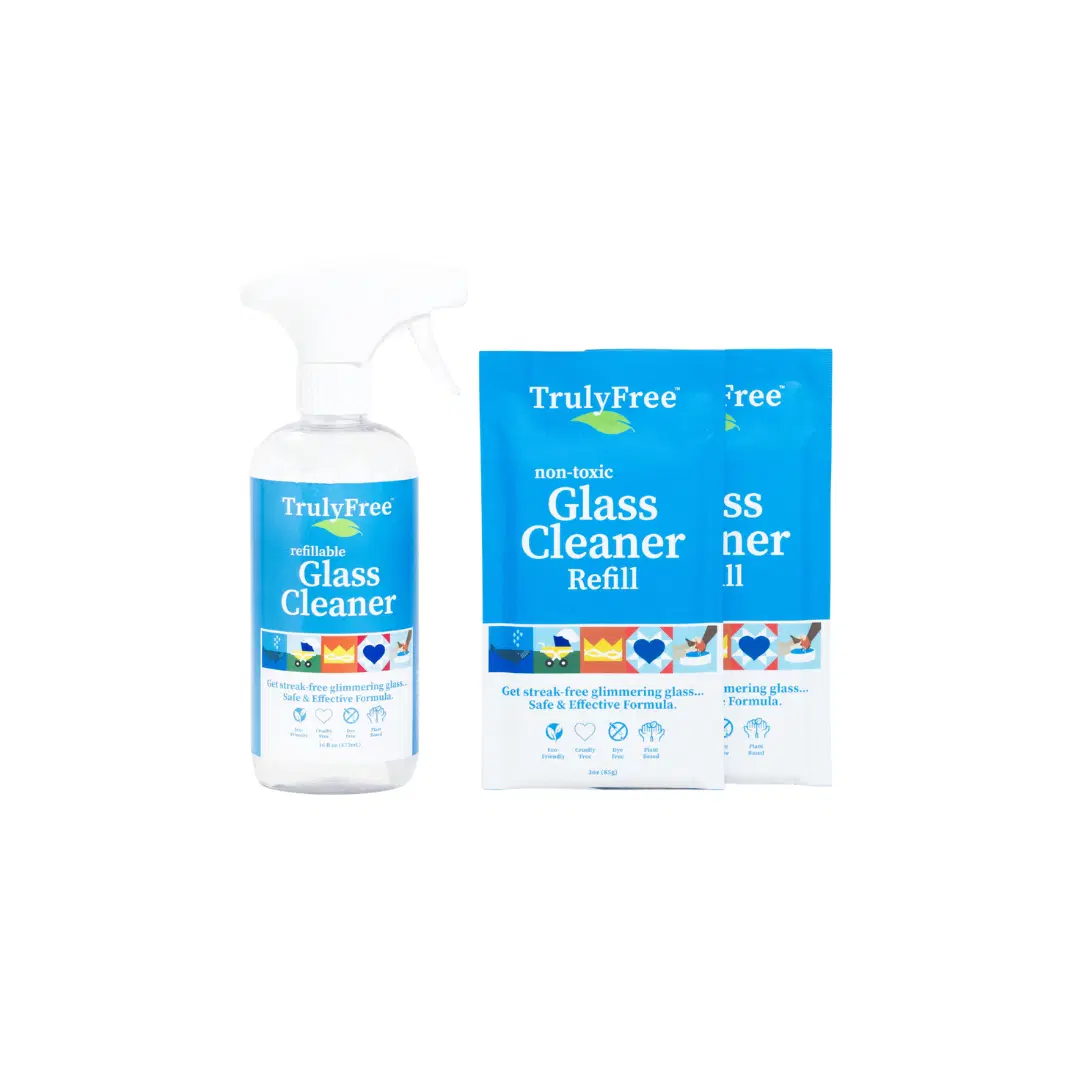 Truly Free Home's Glass Cleaner - Refillable Bottle + 2 Refills