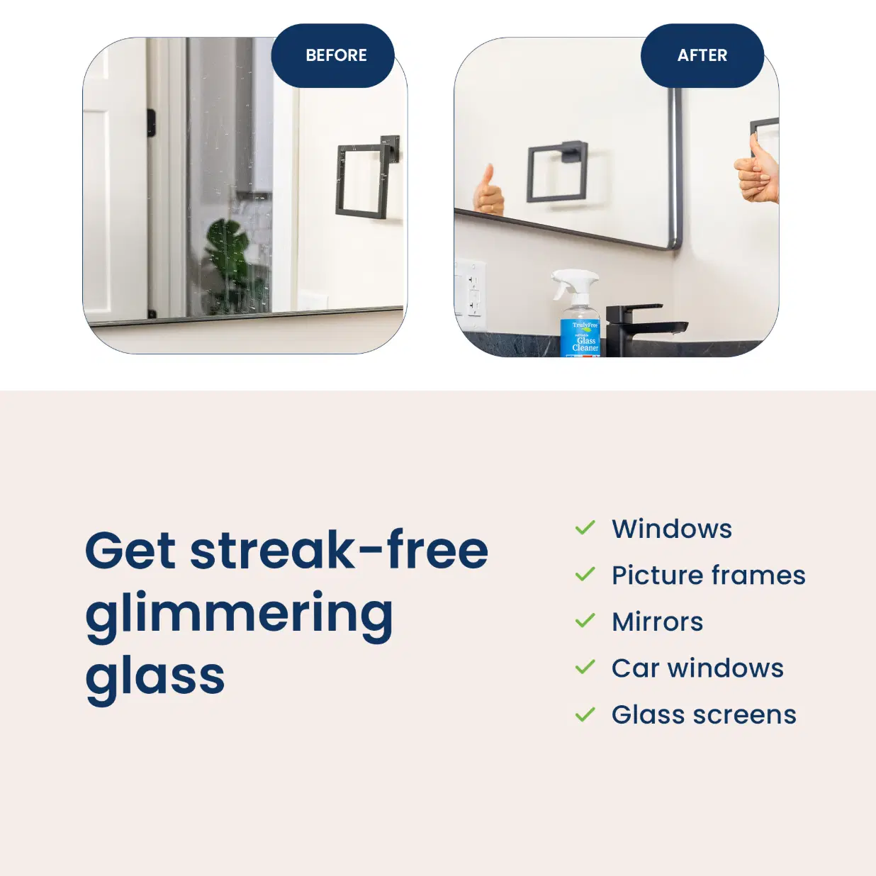 Truly Free Home's Glass Cleaner - Refillable Bottle + 2 Refills