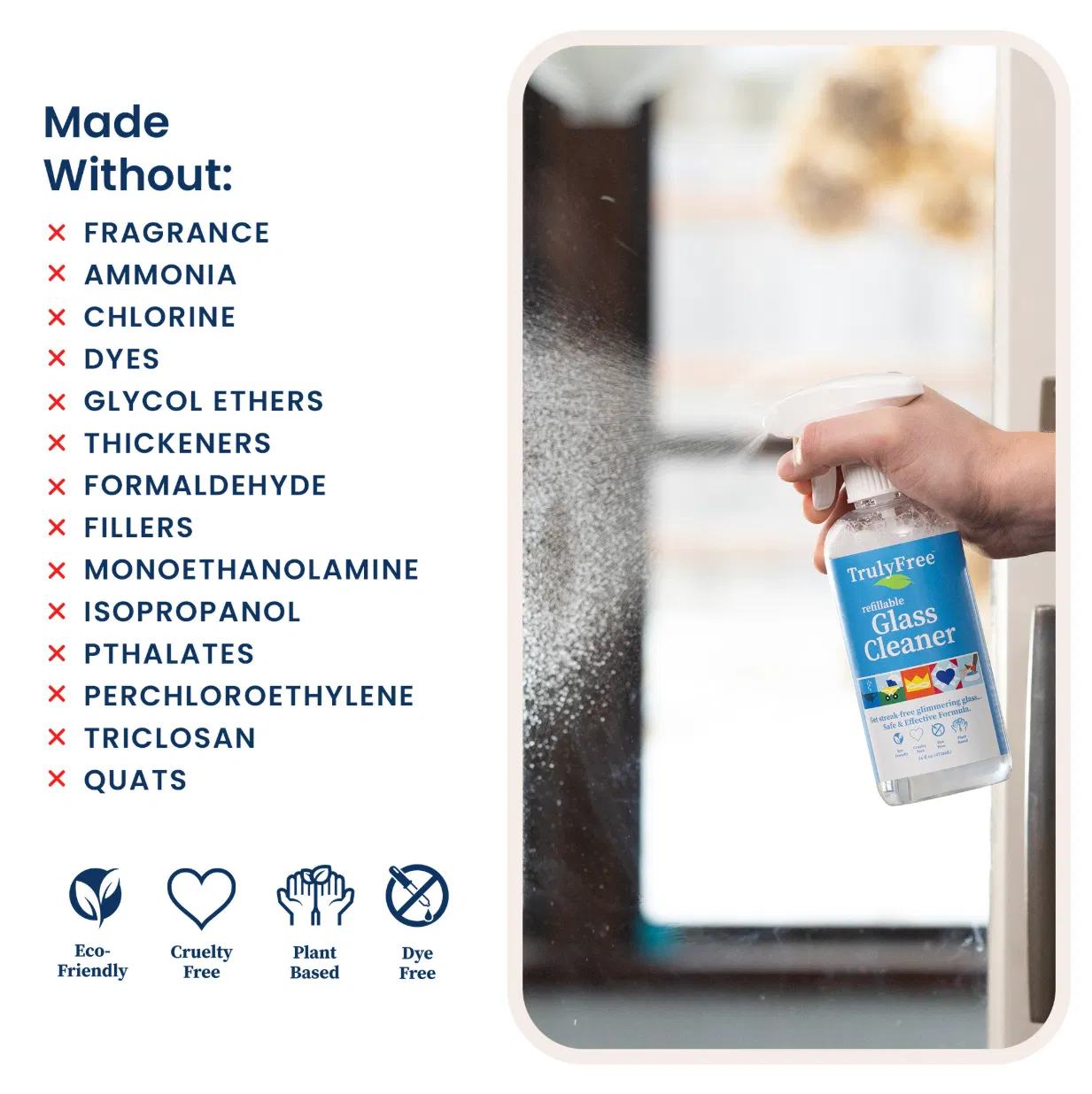 Truly Free Home's Glass Cleaner - Refillable Bottle + 2 Refills