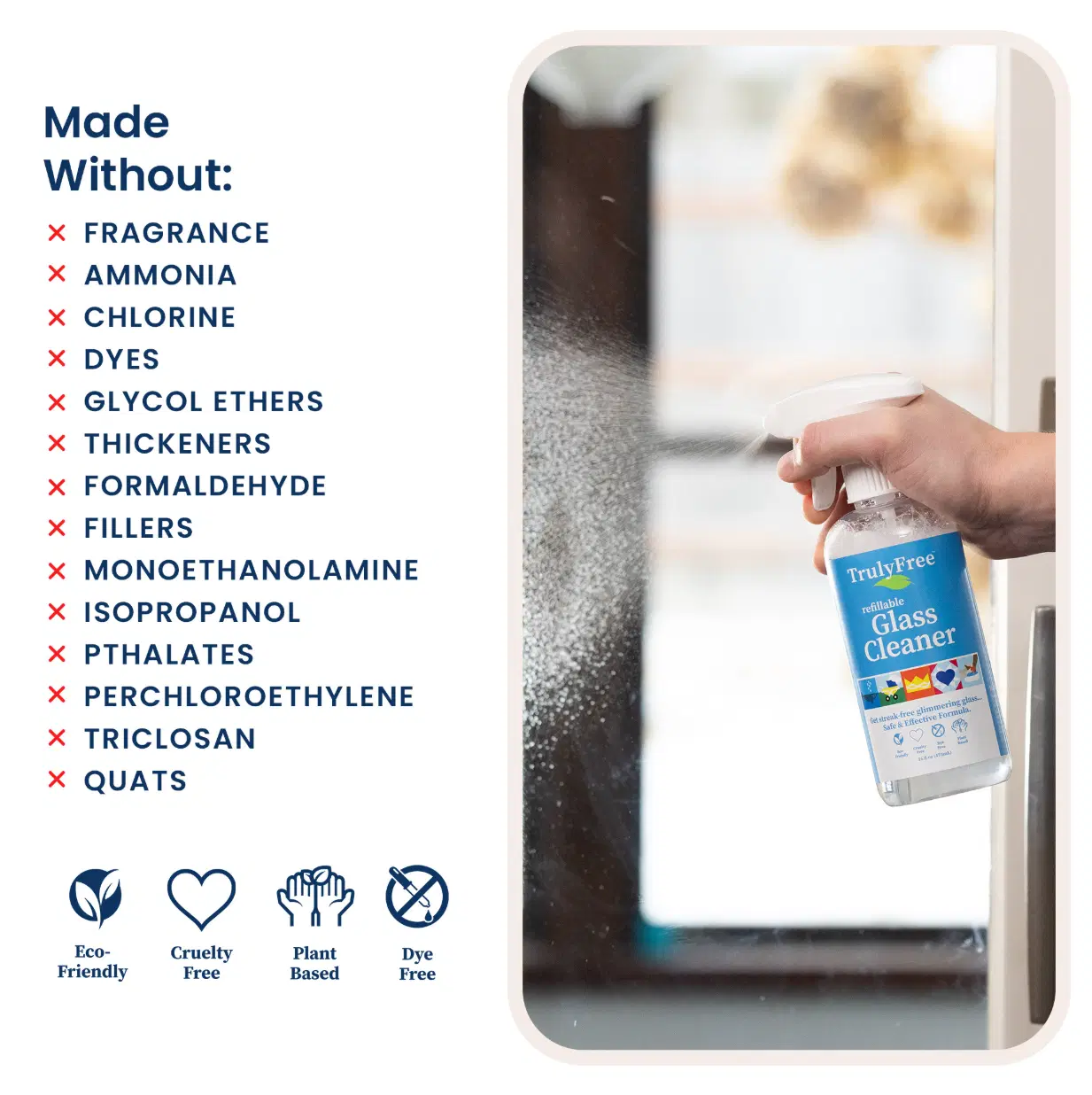 Truly Free Home's Glass Cleaner - Refillable Bottle + 2 Refills