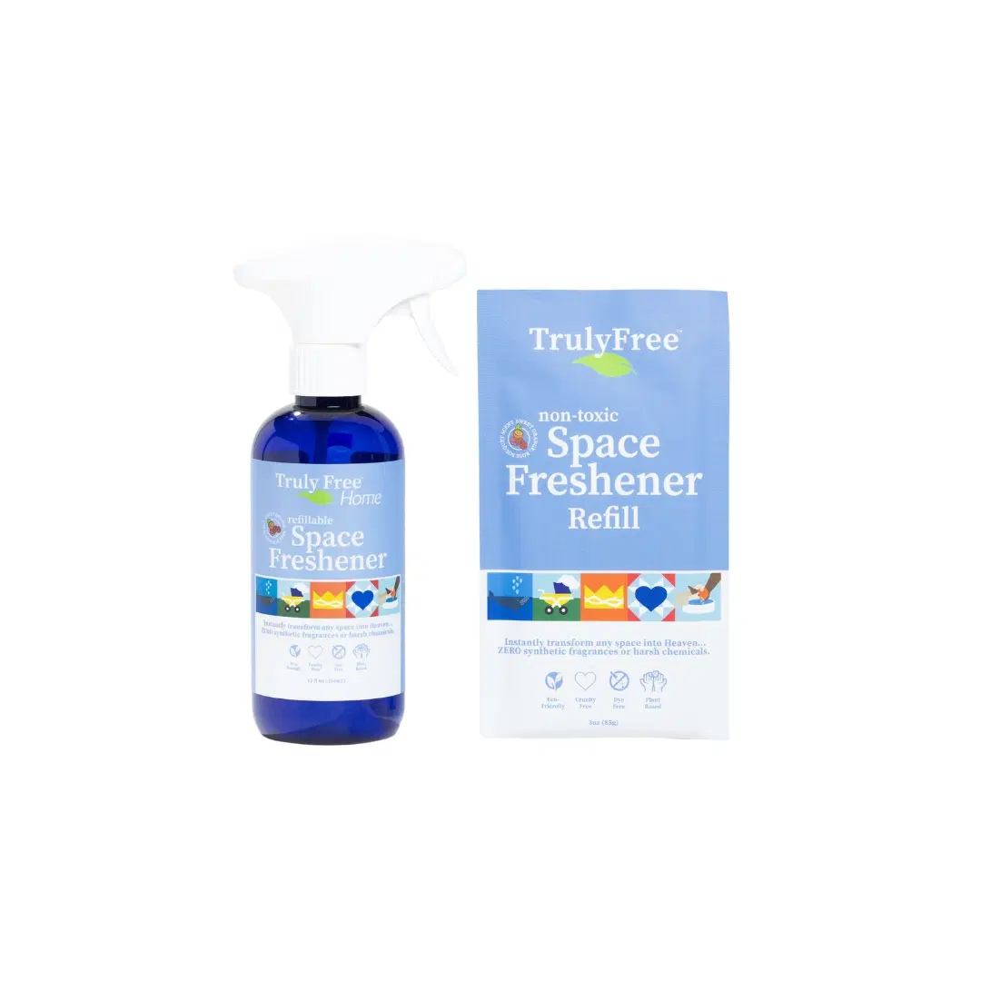 Truly Free Home Space Freshener Starter Kit, Lemongrass Essential Oil - Car and Air Fresheners for Home, Natural Odor Eliminator Room Spray, 16oz Spray Bottle, 1 Refill (3.4oz) No Synthetic Fragrances