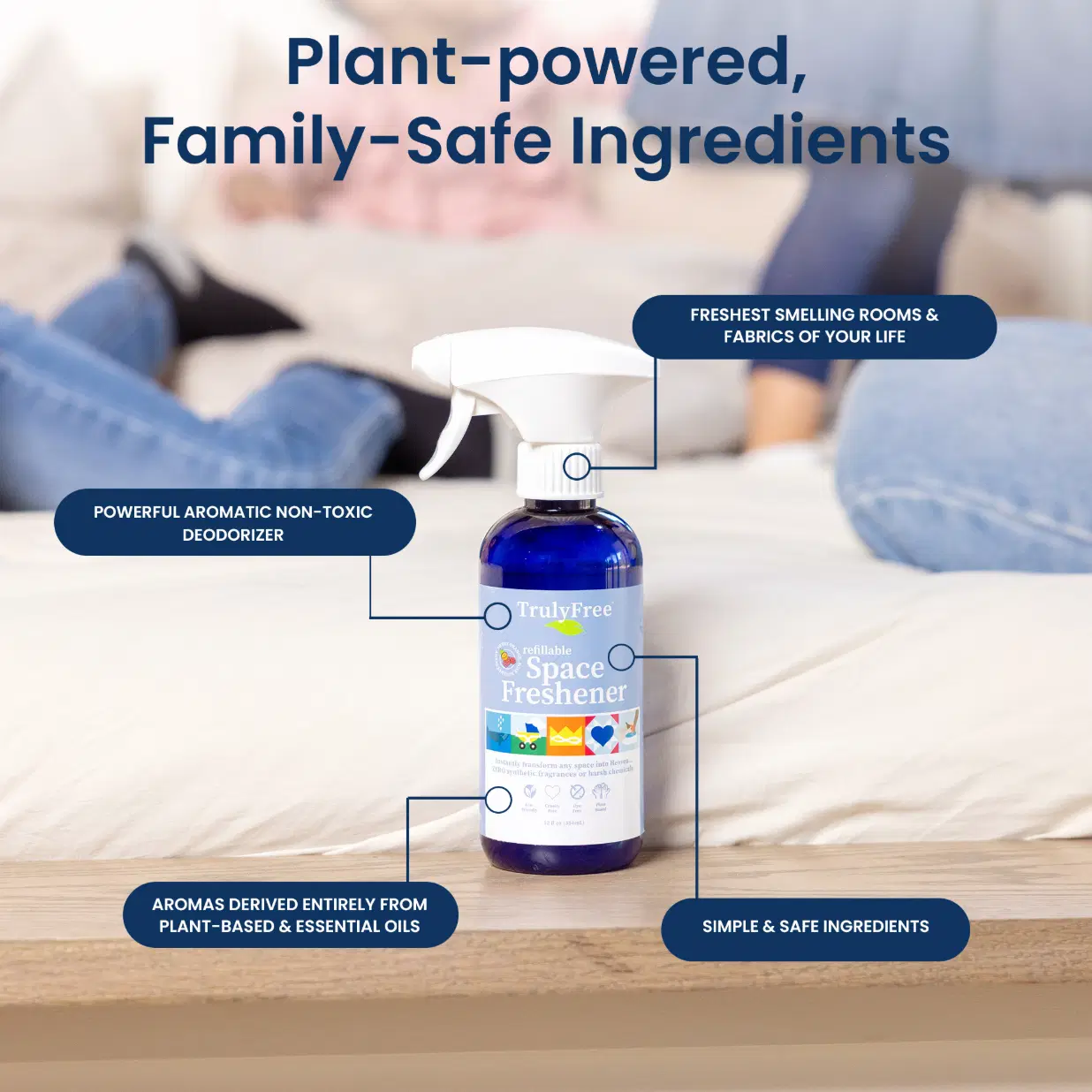 Truly Free Home Space Freshener Starter Kit, Lemongrass Essential Oil - Car and Air Fresheners for Home, Natural Odor Eliminator Room Spray, 16oz Spray Bottle, 1 Refill (3.4oz) No Synthetic Fragrances