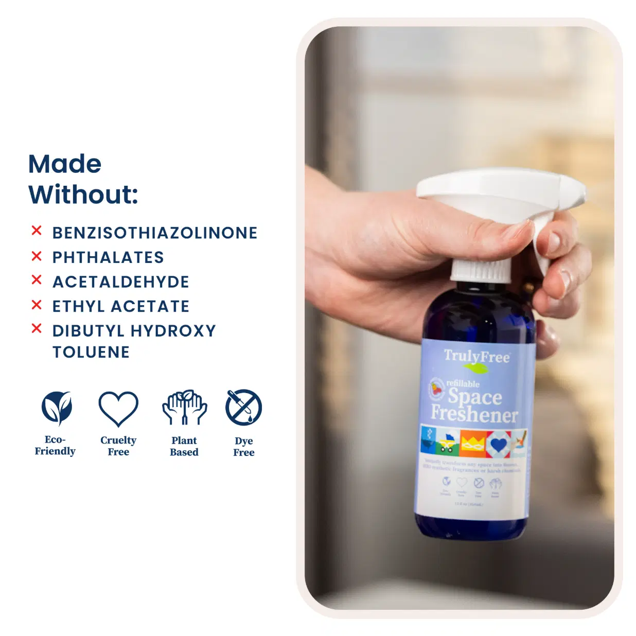 Truly Free Home Space Freshener Starter Kit, Lemongrass Essential Oil - Car and Air Fresheners for Home, Natural Odor Eliminator Room Spray, 16oz Spray Bottle, 1 Refill (3.4oz) No Synthetic Fragrances