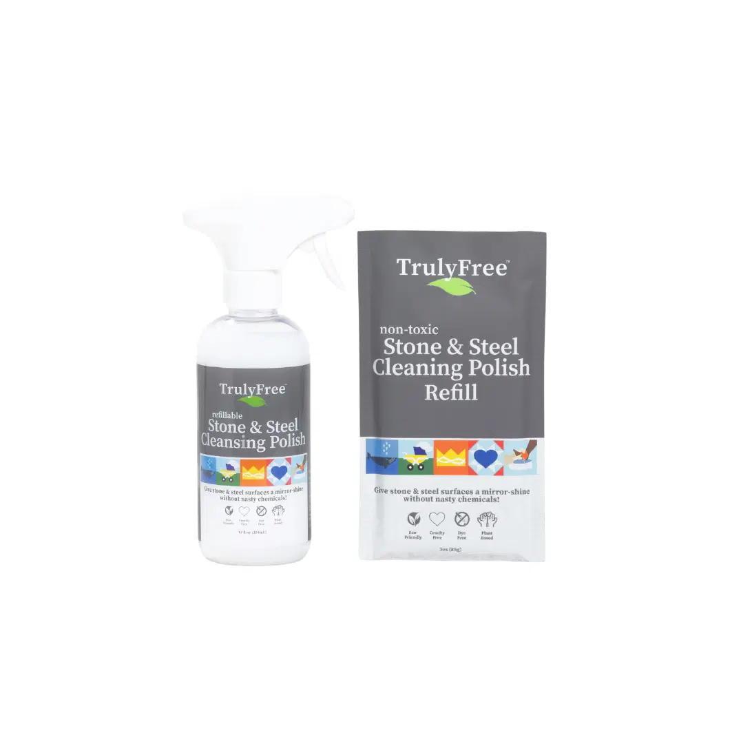 Truly Free Home's Stone & Steel Cleansing Polish - Refillable Bottle + 1 Refill