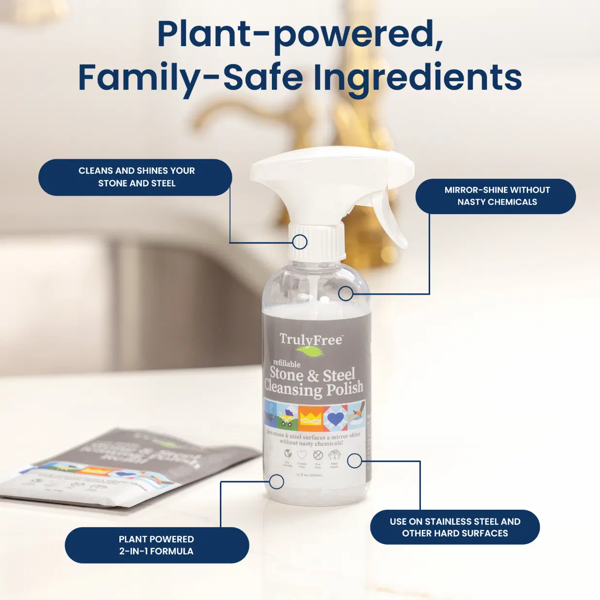 Truly Free Home's Stone & Steel Cleansing Polish - Refillable Bottle + 1 Refill