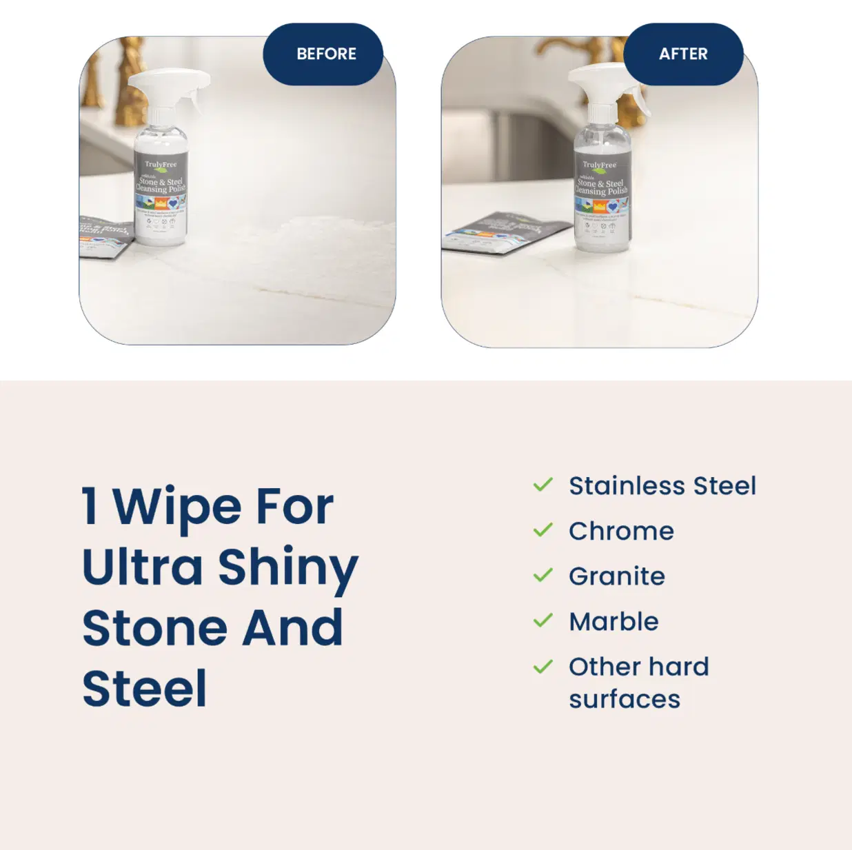 Truly Free Home's Stone & Steel Cleansing Polish - Refillable Bottle + 1 Refill