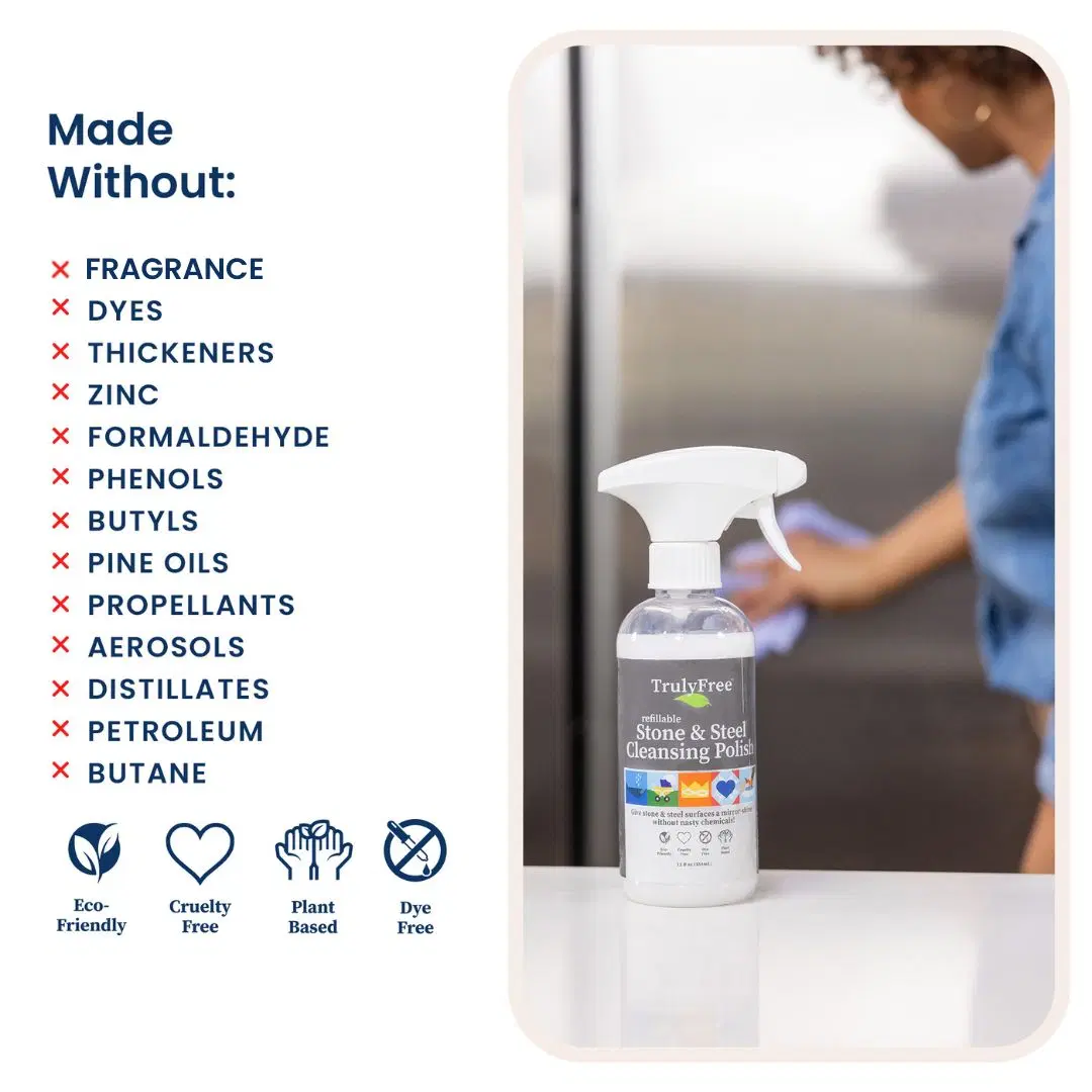 Truly Free Home's Stone & Steel Cleansing Polish - Refillable Bottle + 1 Refill