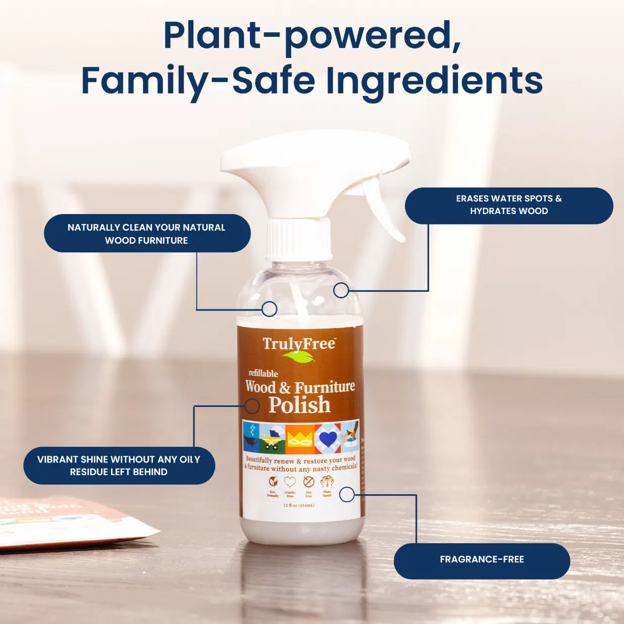 Truly Free Home's Wood & Furniture Polish - Refillable Bottle + 1 Refill