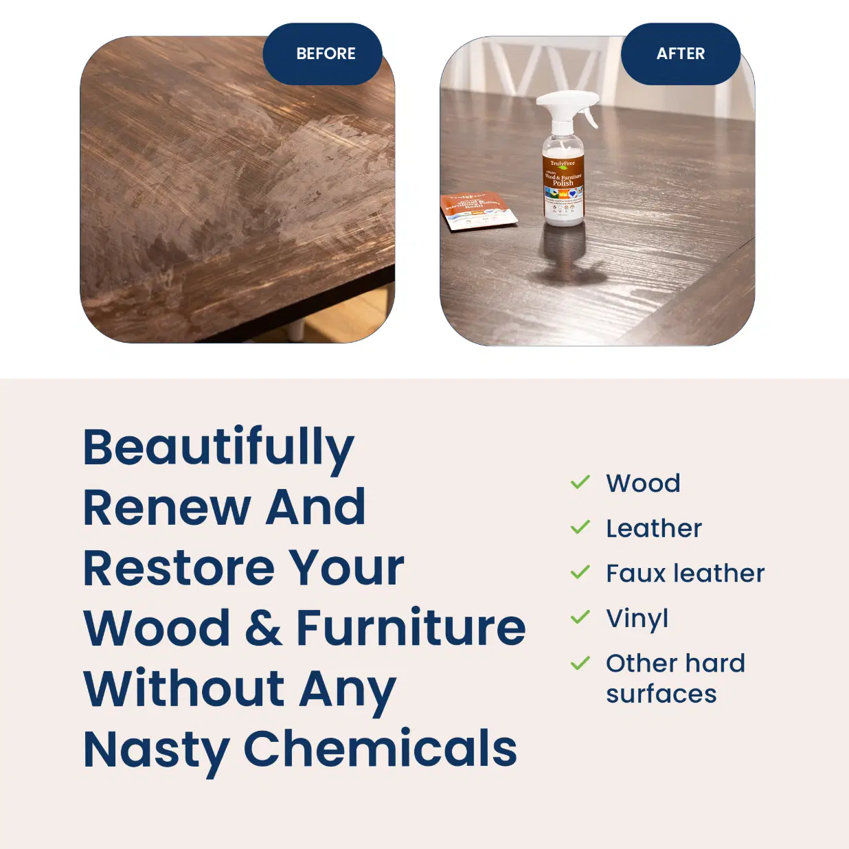 Truly Free Home's Wood & Furniture Polish - Refillable Bottle + 1 Refill