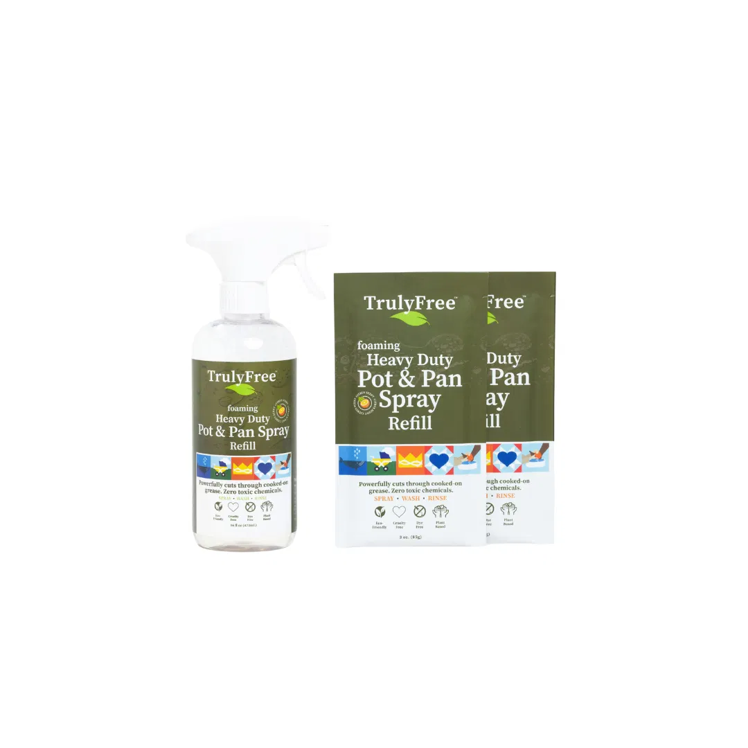 Truly Free Home's Heavy Duty Pot & Pan Spray - Refillable Bottle + 2 Refills - Thumbnail 4