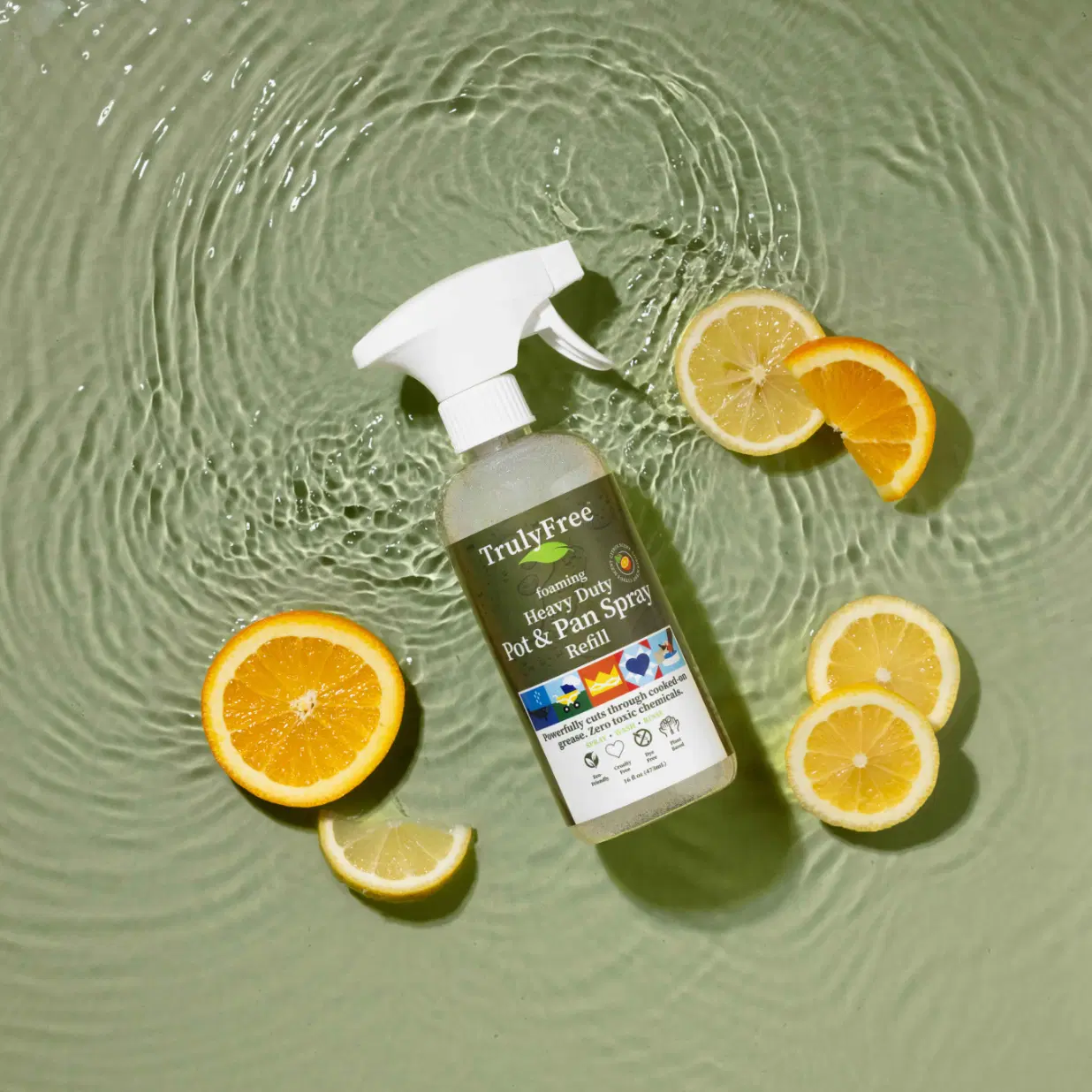 Truly Free Home's Heavy Duty Pot & Pan Spray - Refillable Bottle + 2 Refills