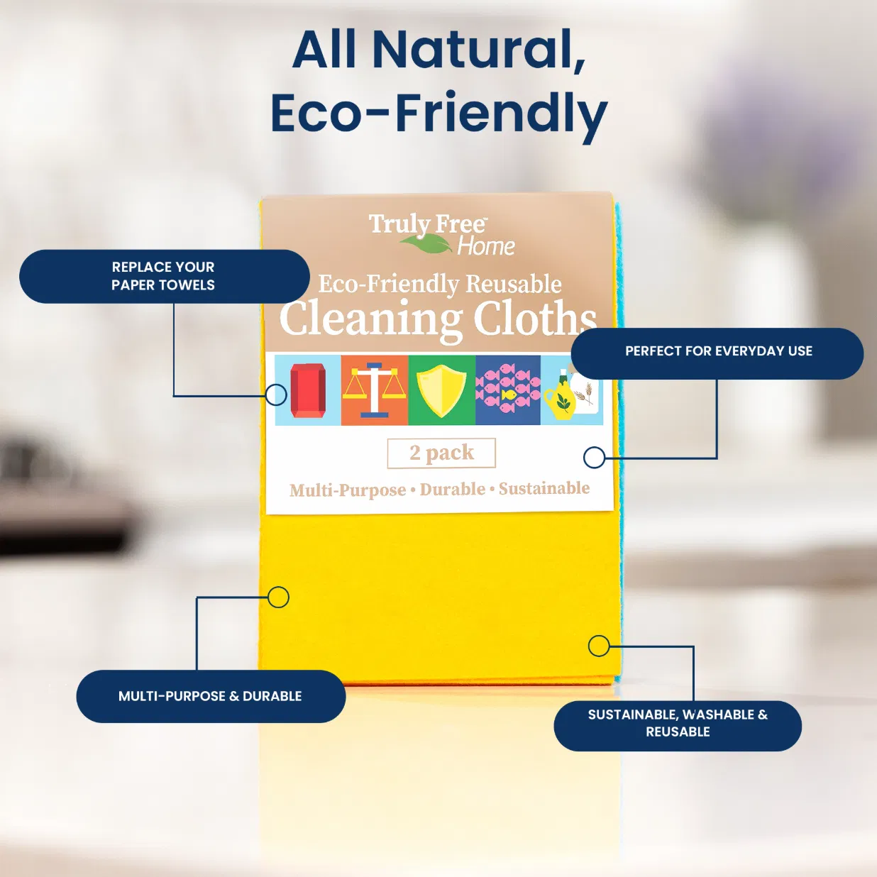 Truly Free Home Reusable Cleaning Cloths 2 Pack - Thumbnail 3