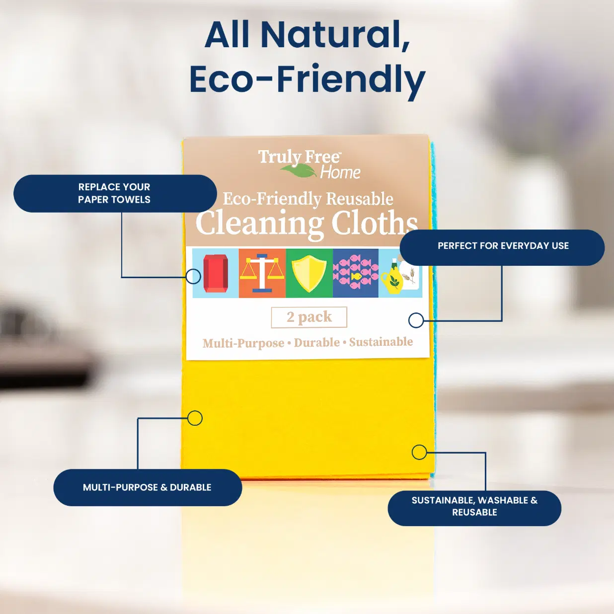 Truly Free Home's Reusable Cleaning Cloths - 2 Pack