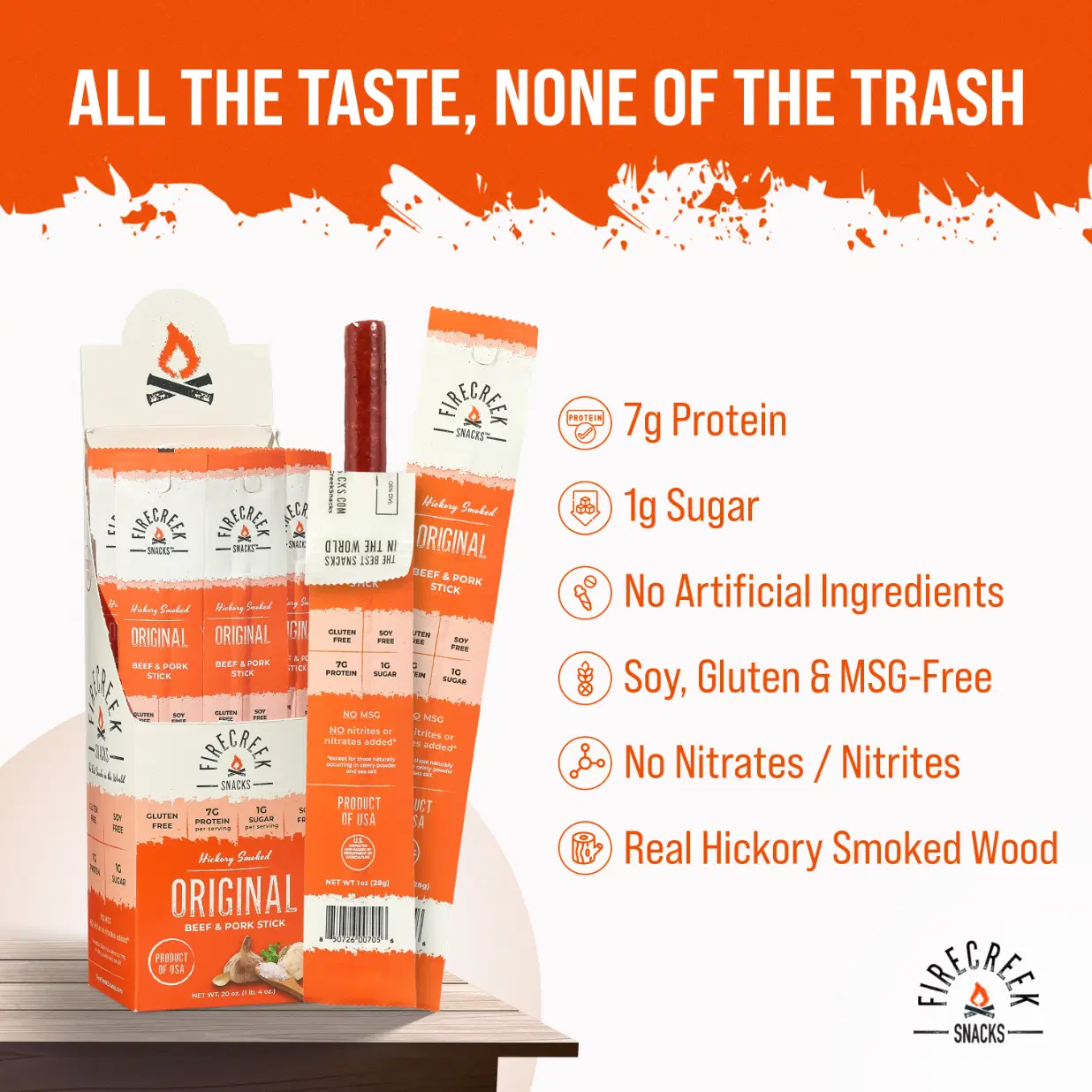 Original Meat Sticks - 7g Protein Per Stick, Shelf-Stable, Clean Ingredients - 10-Pack