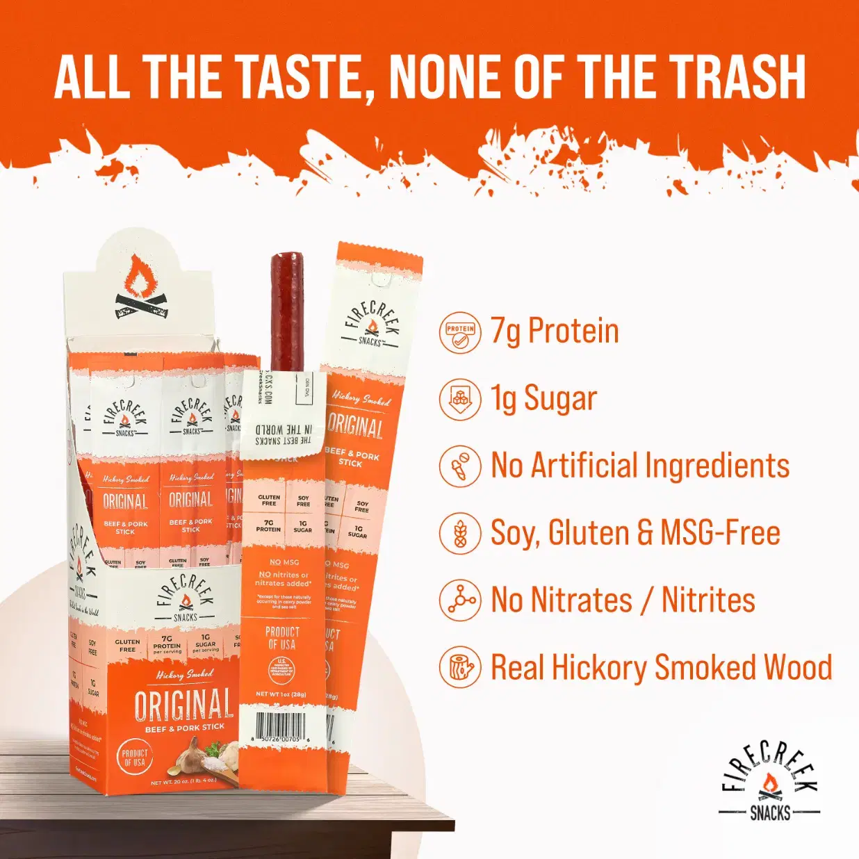 Original Meat Sticks - 7g Protein Per Stick, Shelf-Stable, Clean Ingredients - 20-Pack