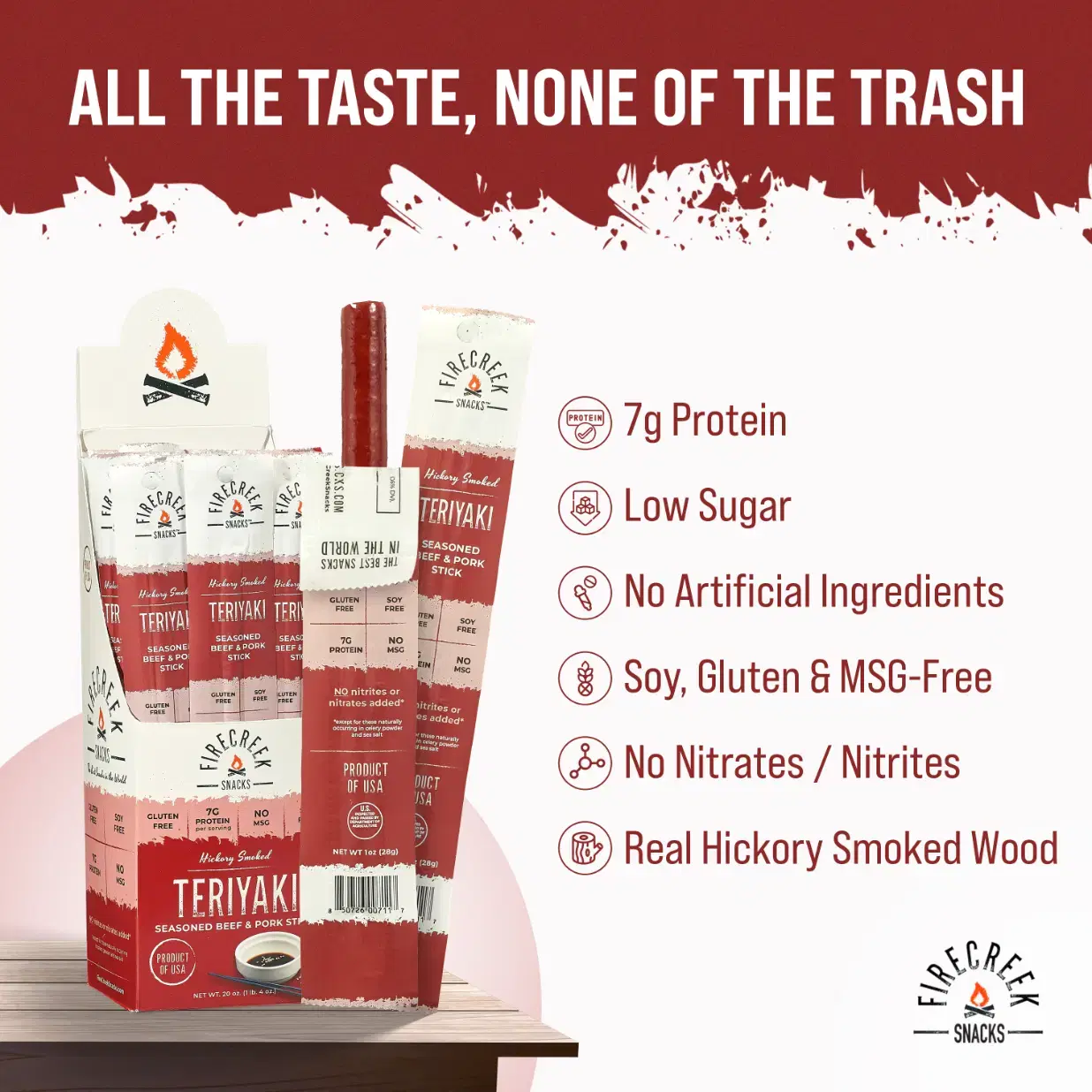 Teriyaki Meat Sticks - Hickory-Smoked Beef & Pork, Sweet-Savory Teriyaki Flavor, High-Protein Snack - 10-Pack