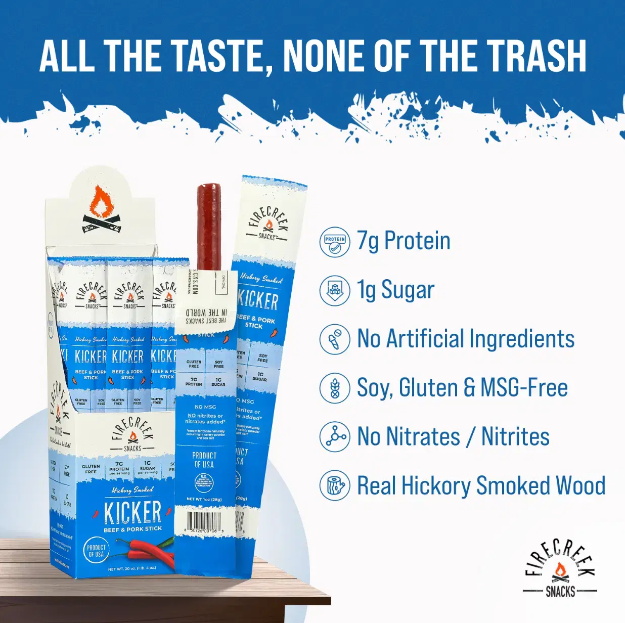 Kicker - Spicy Meat Sticks - Hickory-Smoked Beef & Pork, High-Protein, Low-Sugar Snack - 10-Pack