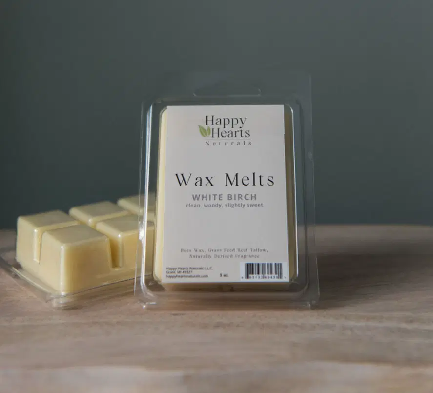 Happy Hearts Naturals -Wax Melts - Tallow & Beeswax - White Birch - Clean, Woody, & Slightly Sweet - Natural & Non-Toxic Home Fragrance Cubes