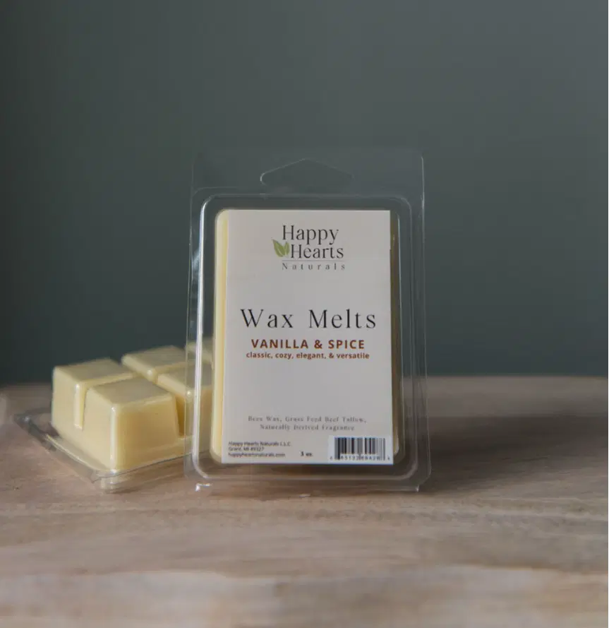 Happy Hearts Naturals - Wax Melts - Tallow & Beeswax - Vanilla & Spice  - Classic, Cozy, Elegant, & Versatile - Natural & Non-Toxic Home Fragrance Cubes