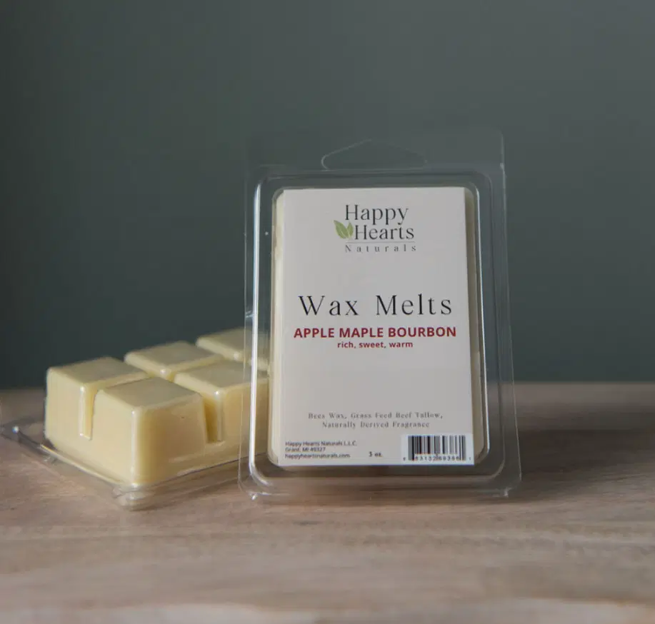 Happy Hearts Naturals - Wax Melts - Tallow & Beeswax - Maple Apple Bourbon - Rich, Sweet & Warm - Natural & Non-Toxic Home Fragrance Cubes