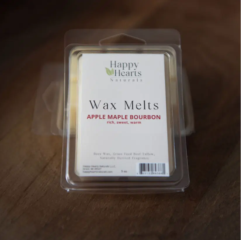 Happy Hearts Naturals - Wax Melts - Tallow & Beeswax - Maple Apple Bourbon - Rich, Sweet & Warm - Natural & Non-Toxic Home Fragrance Cubes