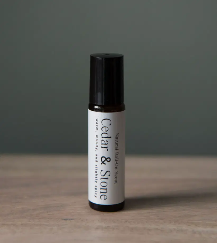 Happy Hearts Naturals - Natural Roll-On Scents - Natural Scent Blends for Body, Mood & Skin - Eco & Travel Friendly - Cedar & Stone (warm, woody, & slightly spicy)