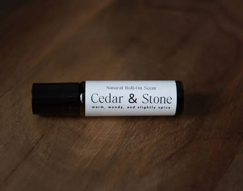 Happy Hearts Naturals - Natural Roll-On Scents - Natural Scent Blends for Body, Mood & Skin - Eco & Travel Friendly - Cedar & Stone (warm, woody, & slightly spicy)