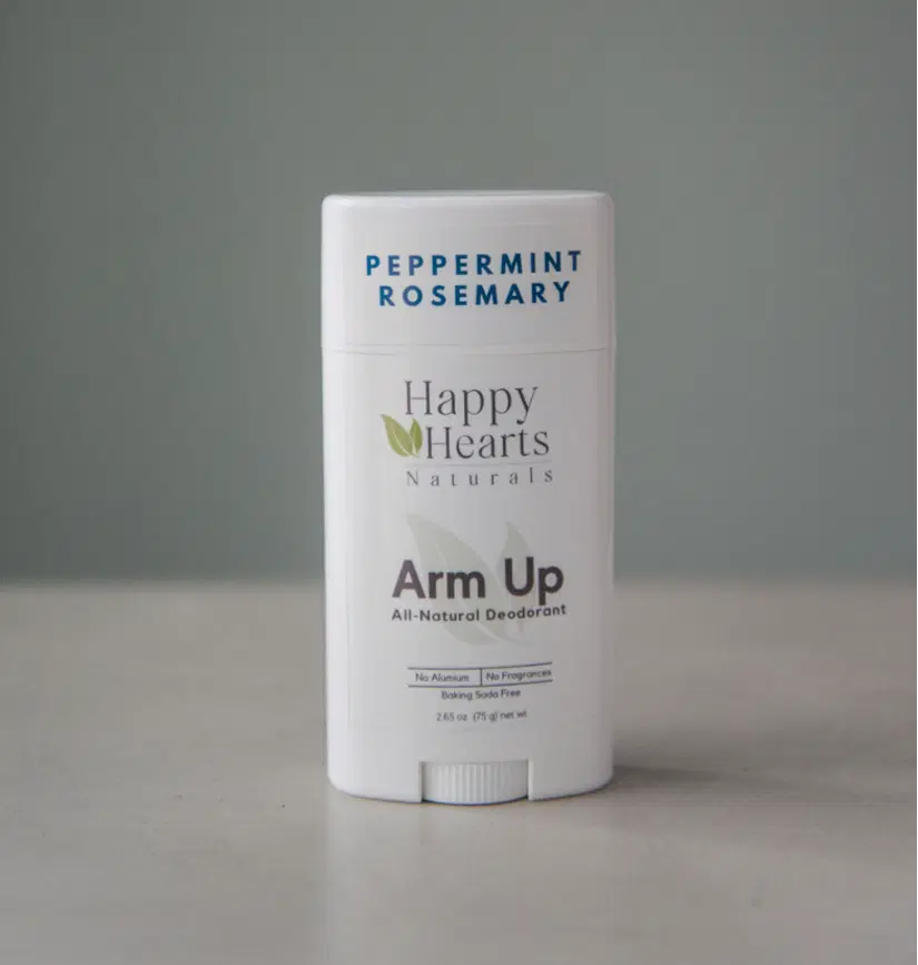 Happy Hearts Naturals Arm Up Deodorant - Aluminum & Baking-Soda Free, All-Natural Odor Control - Peppermint Rosemary