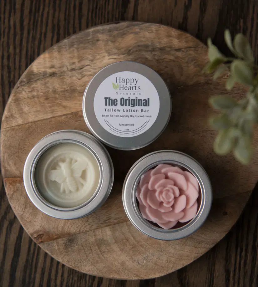 Happy Hearts Naturals - Extra Moisturizing Hand & Foot Tallow Lotion Bar - Vanilla Bean Solid Balm for Dry Skin